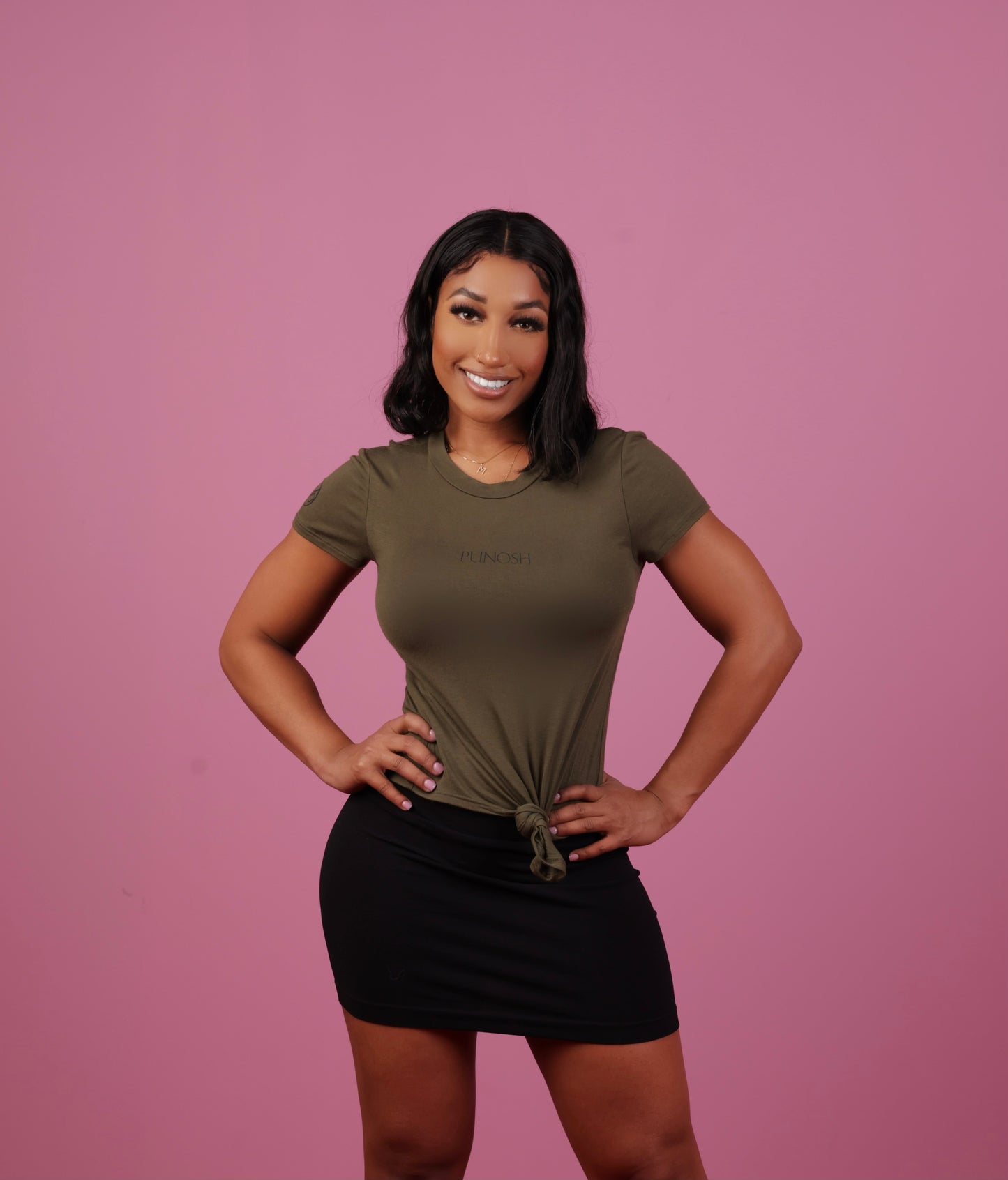 Punosh Logo Tie-Knot Short Sleeve T-Shirt (Olive)