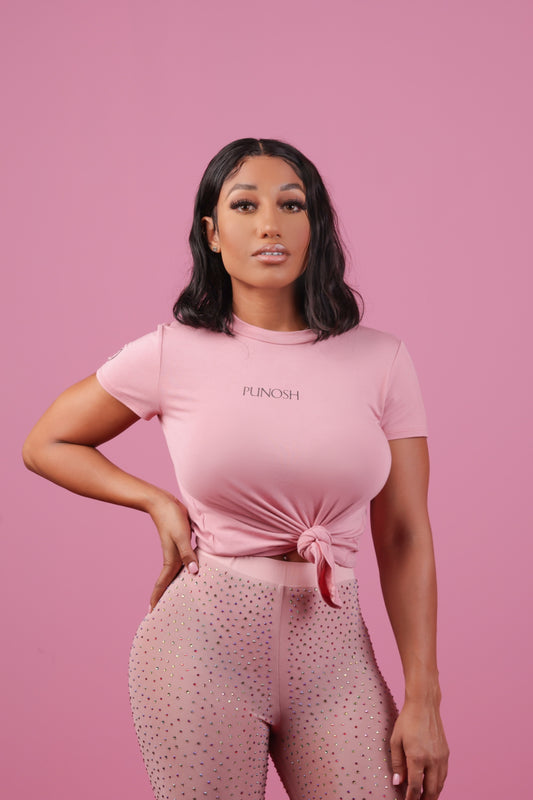 Punosh Tie-Knot Short Sleeve Logo T-Shirt (Pink)