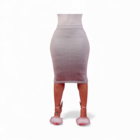 Light Grey Fuzzy Pencil Skirt