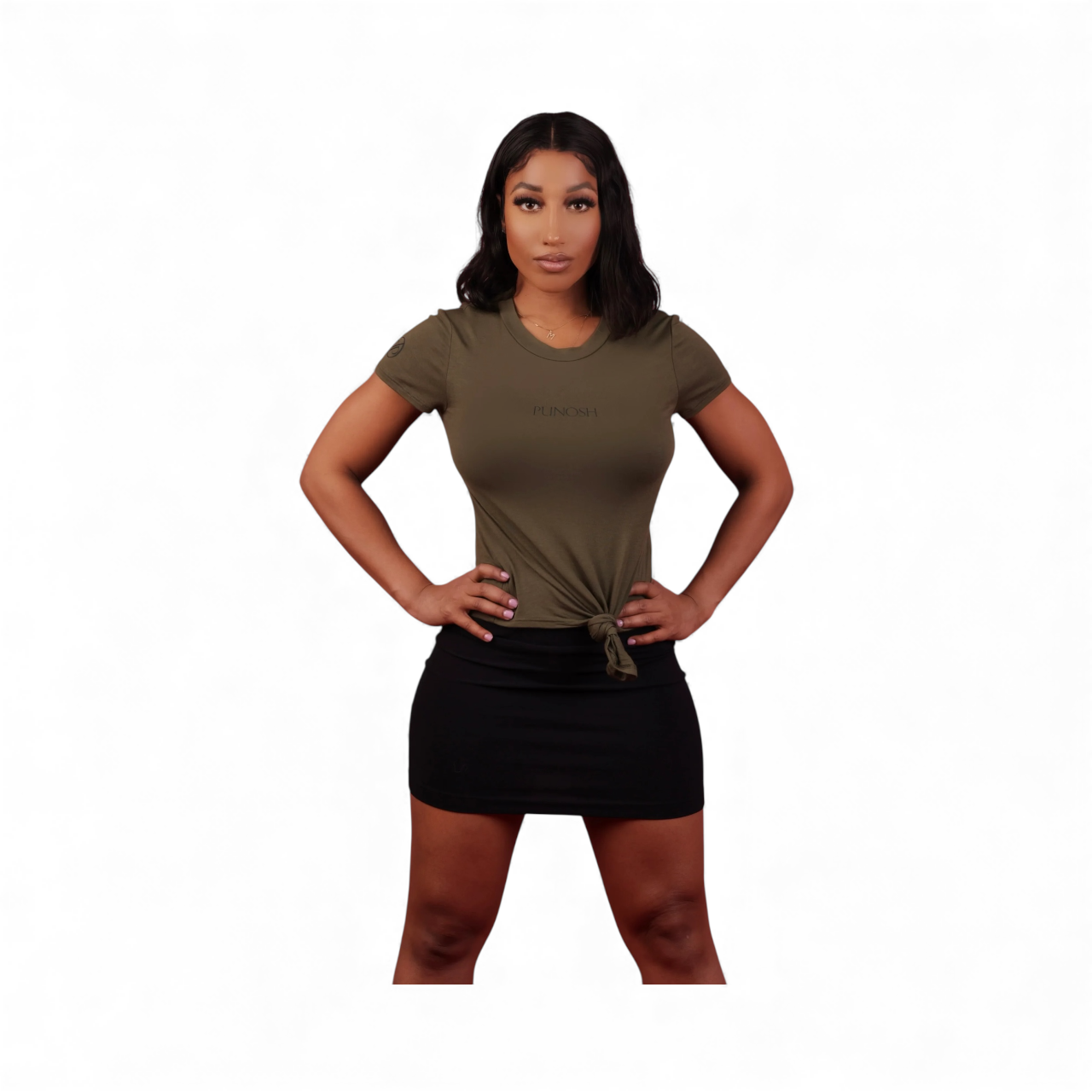 Punosh Logo Tie-Knot Short Sleeve T-Shirt (Olive)