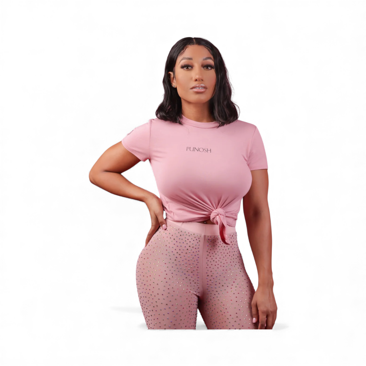 Punosh Tie-Knot Short Sleeve Logo T-Shirt (Pink)