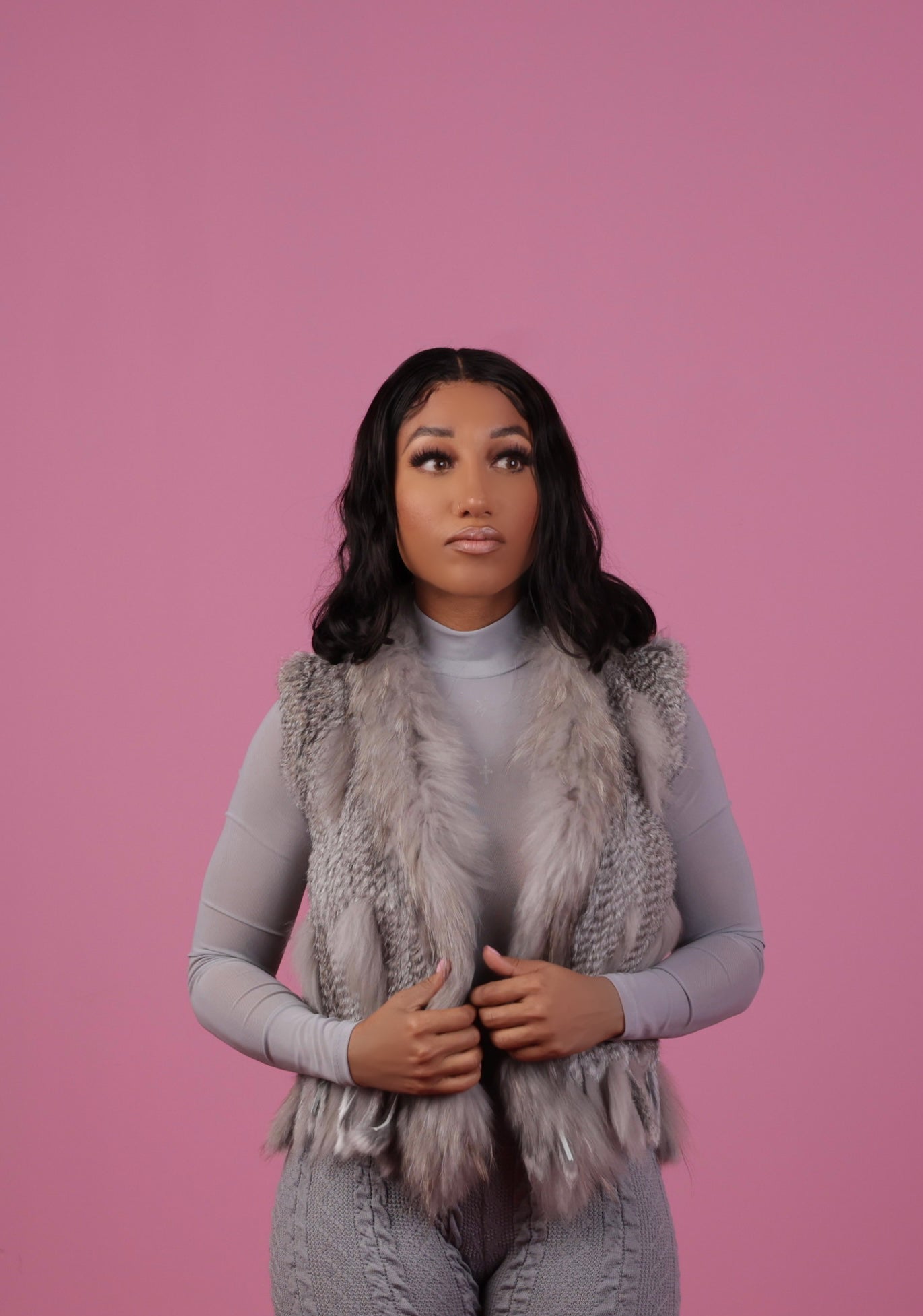 Grey Rabbit Fur Vest