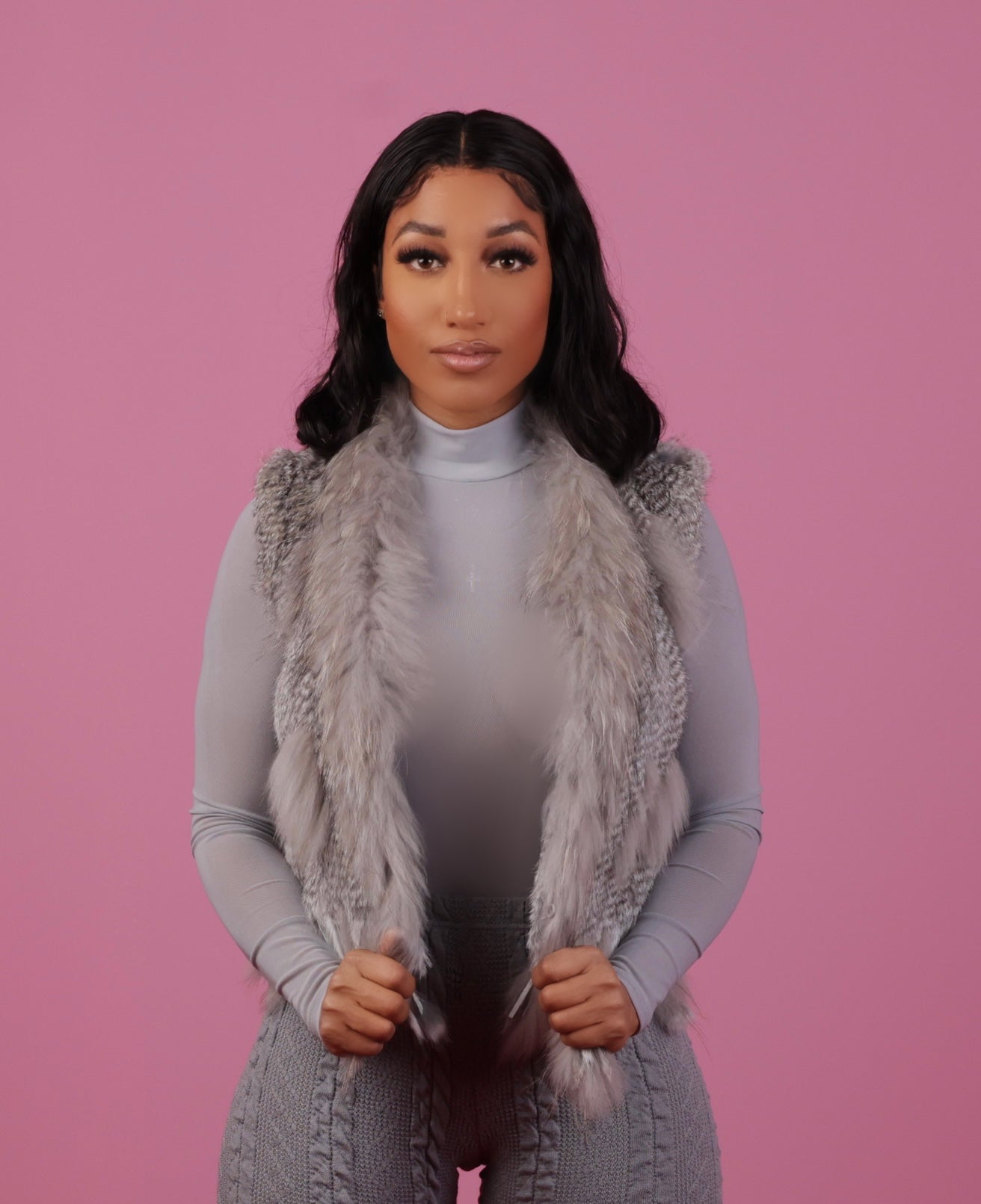 Grey Rabbit Fur Vest