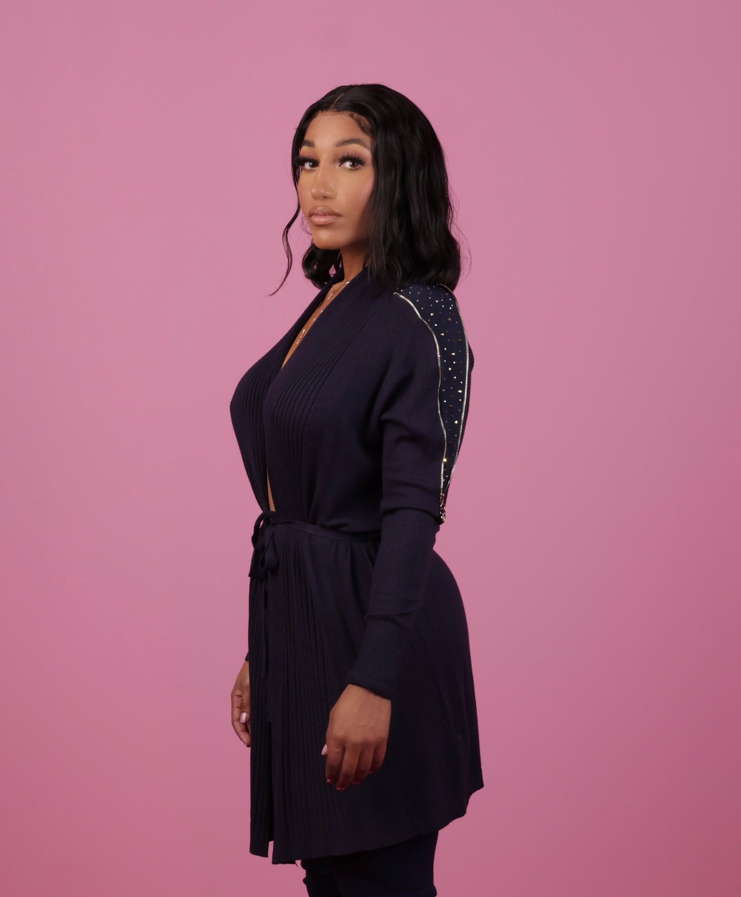 Midnight Star Navy Blue Belted Cardigan