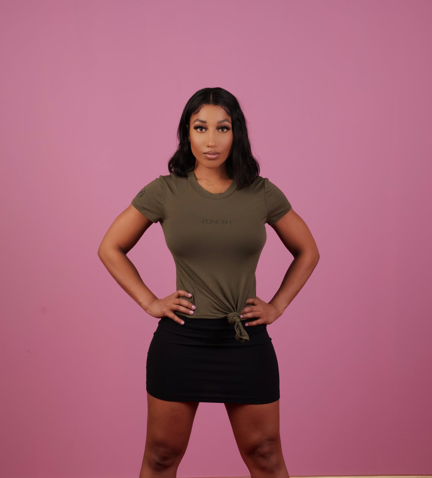 Punosh Logo Tie-Knot Short Sleeve T-Shirt (Olive)