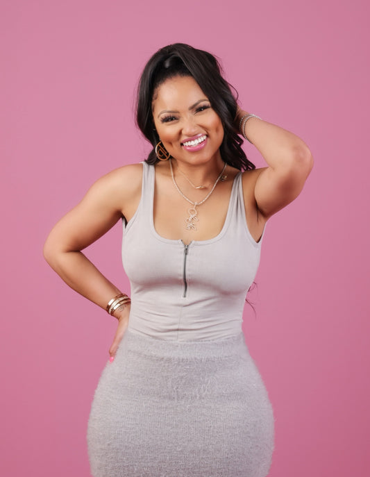 Light Grey Scoop Back Thong Bodysuit