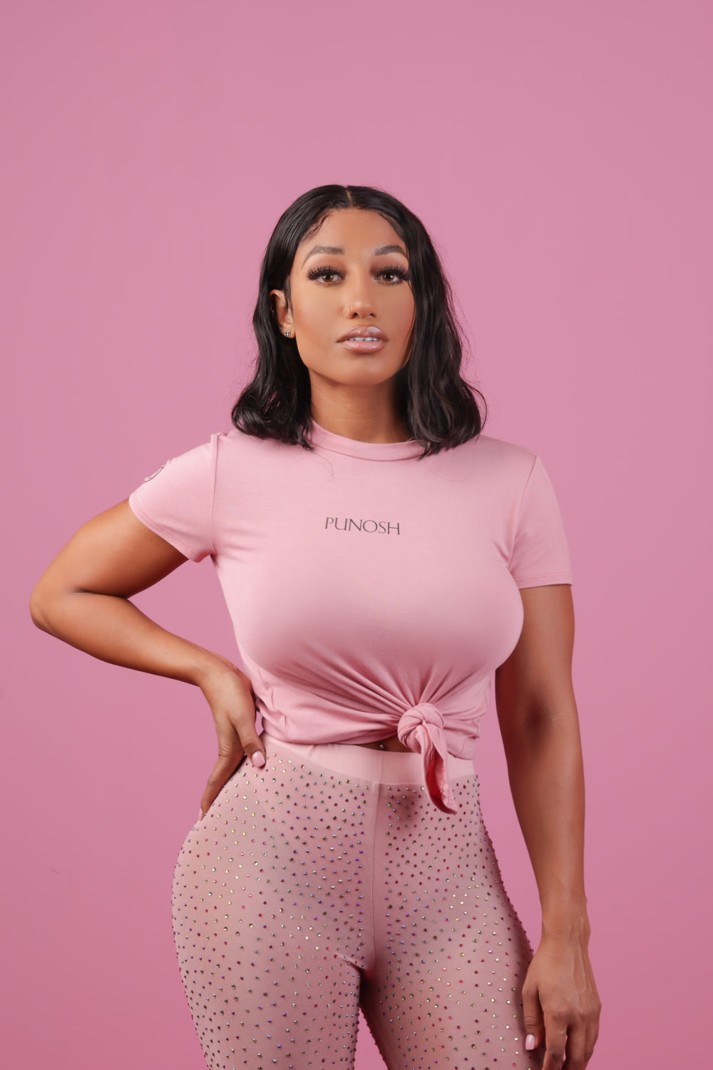 Punosh Tie-Knot Short Sleeve Logo T-Shirt (Pink)