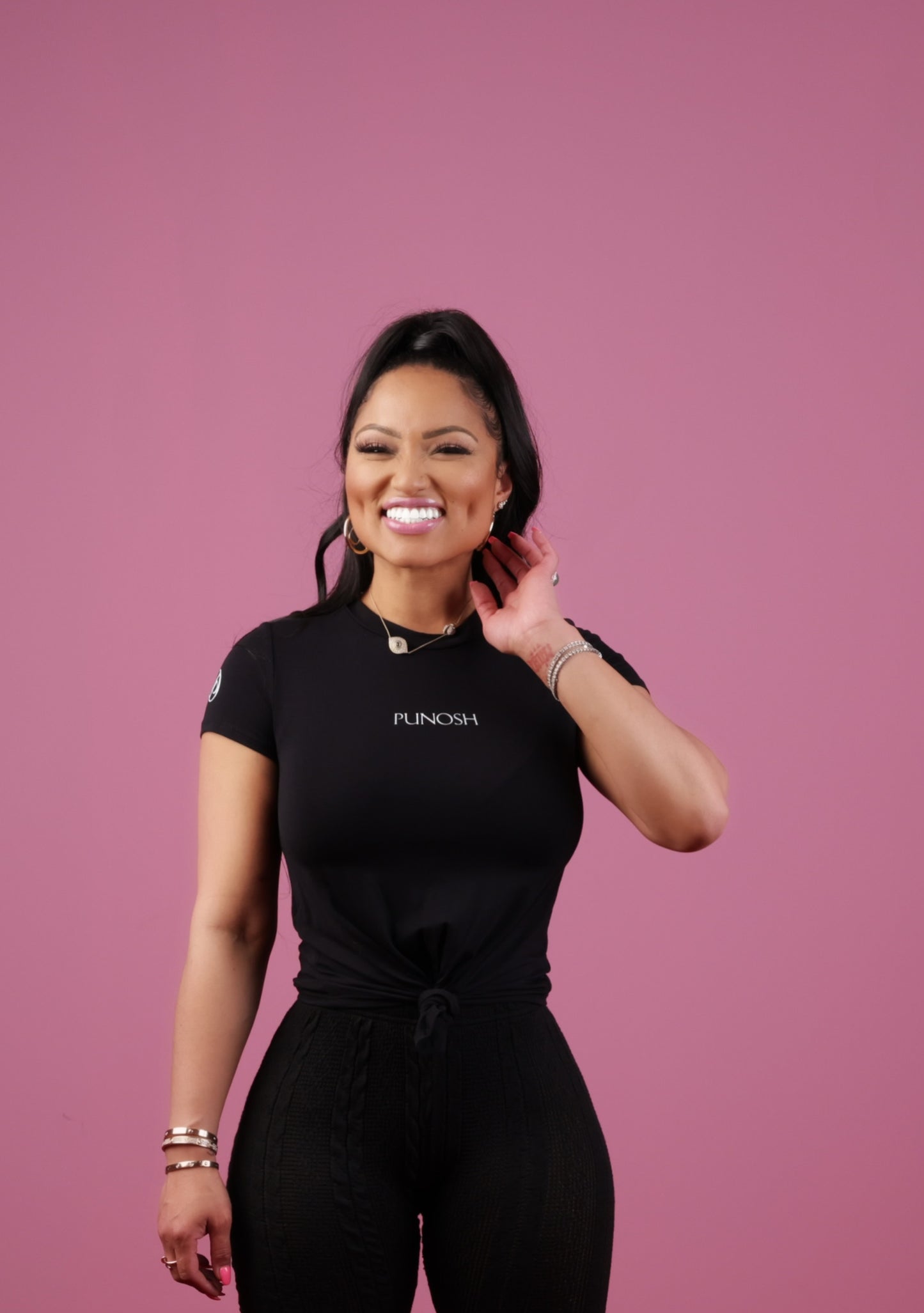 Punosh Logo Black Tie-Knot Short Sleeved Shirt