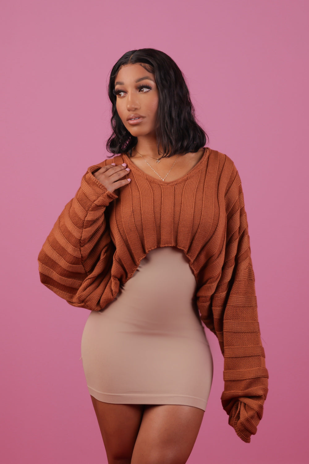 Camel Crop Thick Knit Sweater