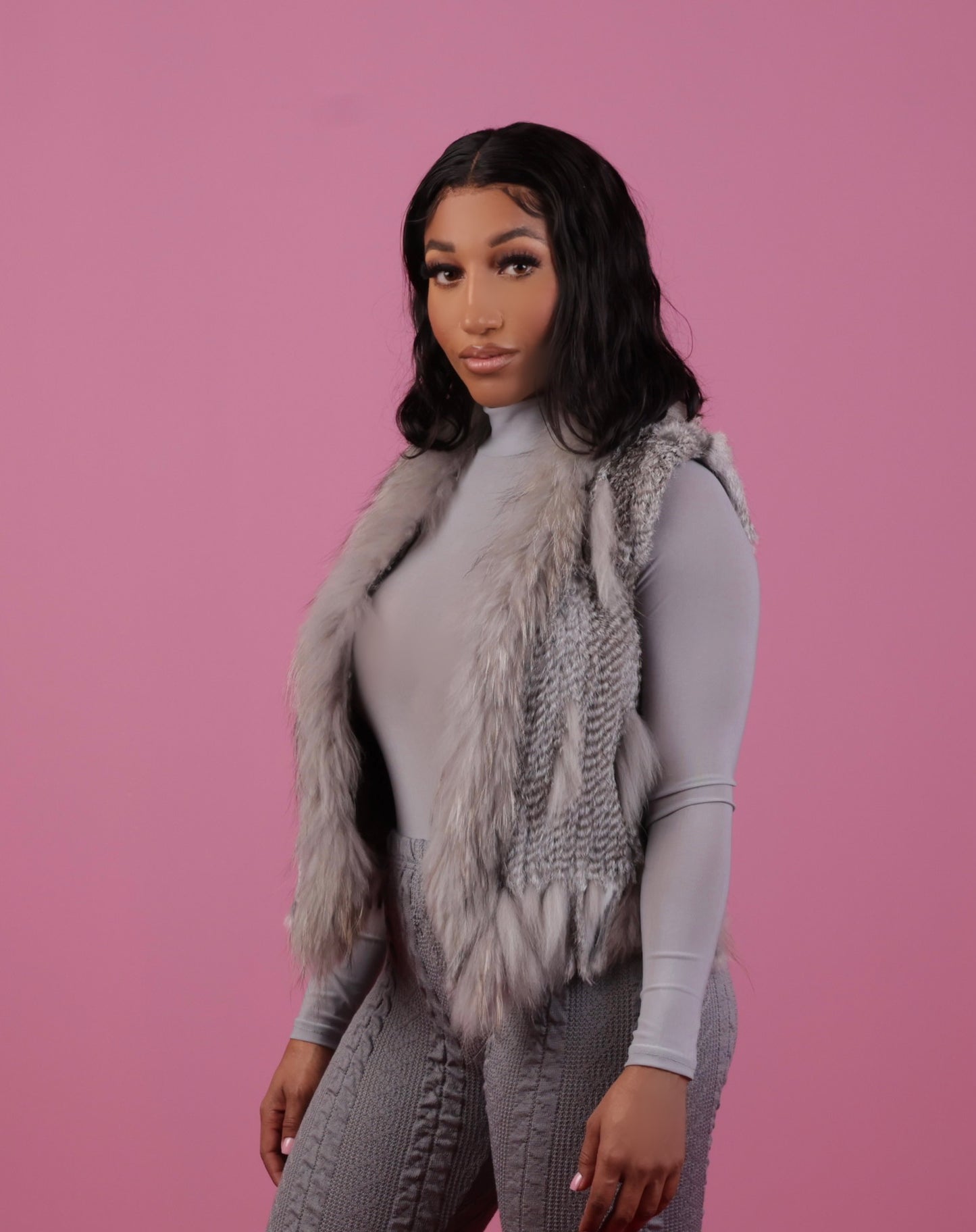Grey Rabbit Fur Vest