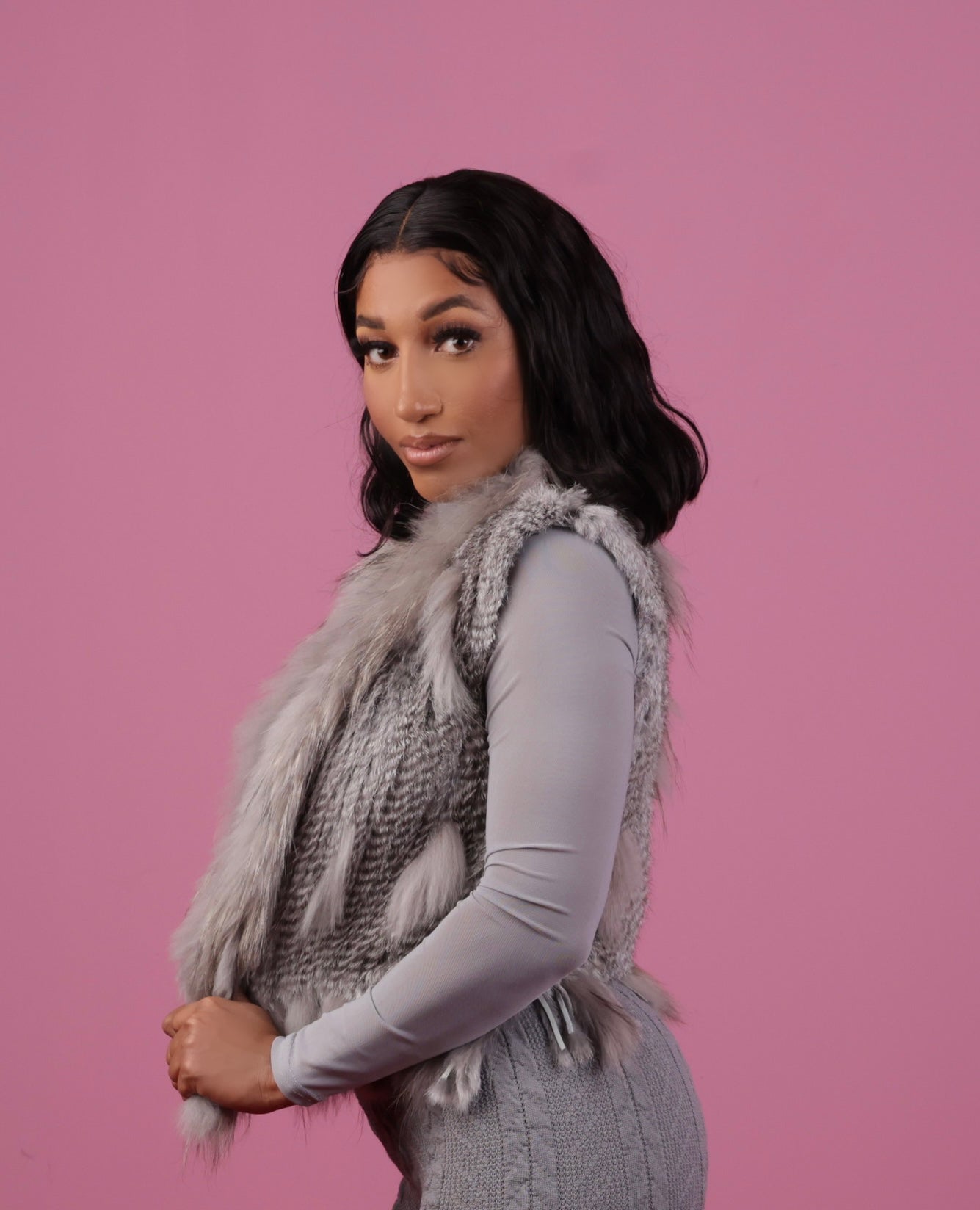 Grey Rabbit Fur Vest