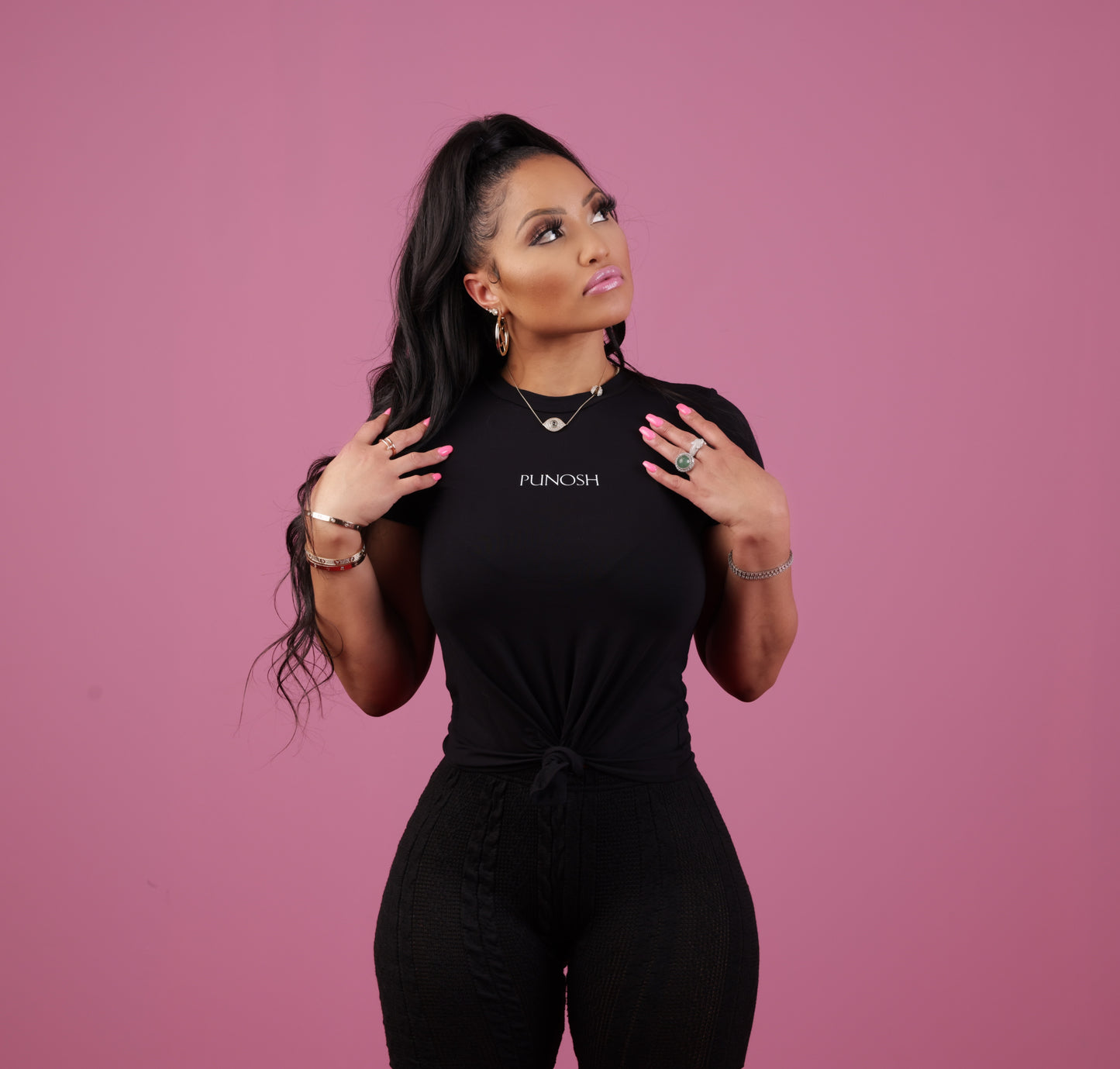 Punosh Logo Black Tie-Knot Short Sleeved Shirt