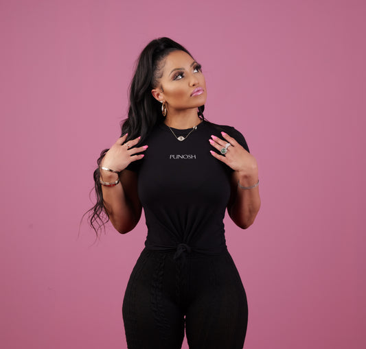 Punosh Logo Black Tie-Knot Short Sleeved Shirt